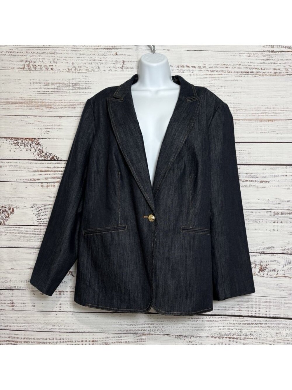 Talbots Blue Dark Wash Button Denim Blazer Jacket
